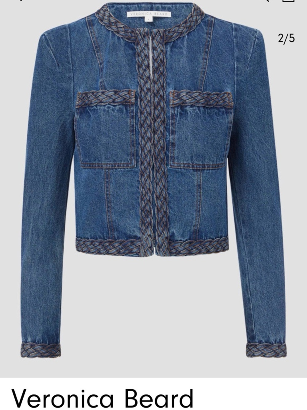 Veronica Beard Braided-Trim Cropped Denim Jacket in Blue